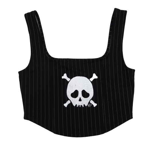 "Grim Skull" Pinstripe Black Tank Top - Medium