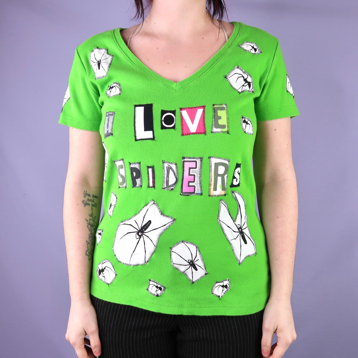 1OF1 "I LOVE SPIDERS" Ghost Soda Patchwork Top - Large