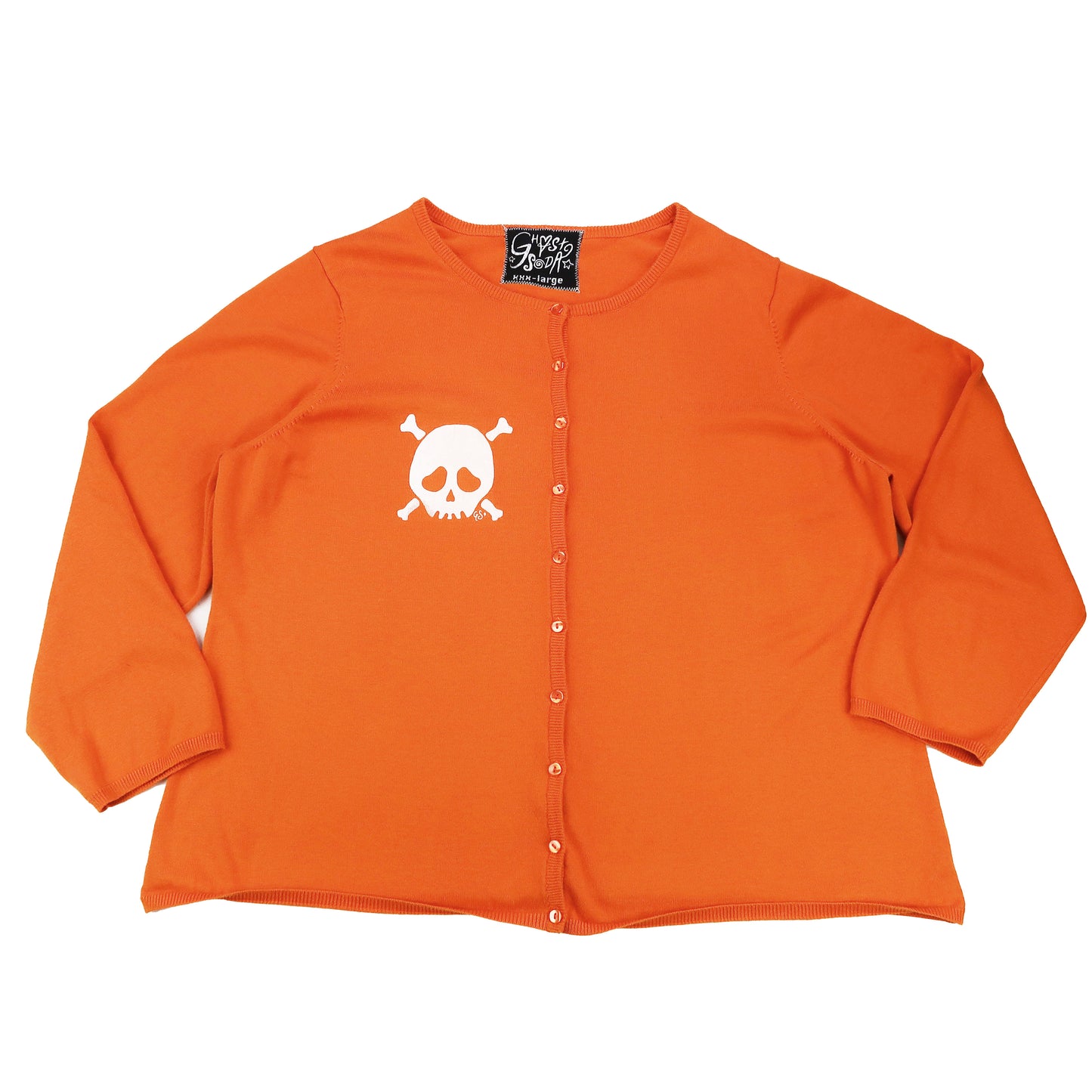 "Grim Skull" Orange Cardigan Sweater - 3XL