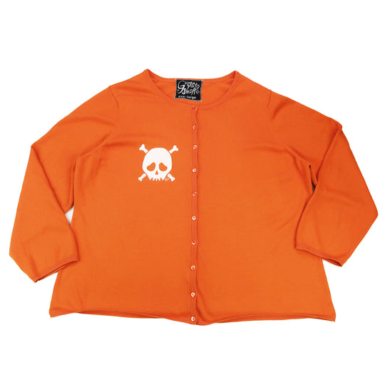 "Grim Skull" Orange Cardigan Sweater - 3XL