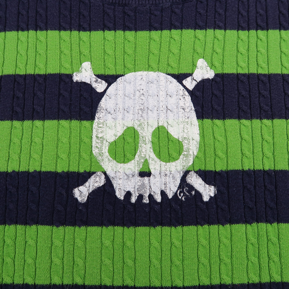 "Grim Skull" Navy and Green Striped Sweater Vest - Medium