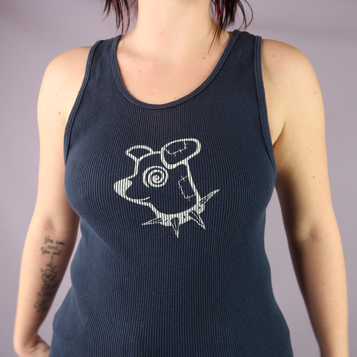 "Patches the Dog" Navy Blue Ribbed Tank - Large