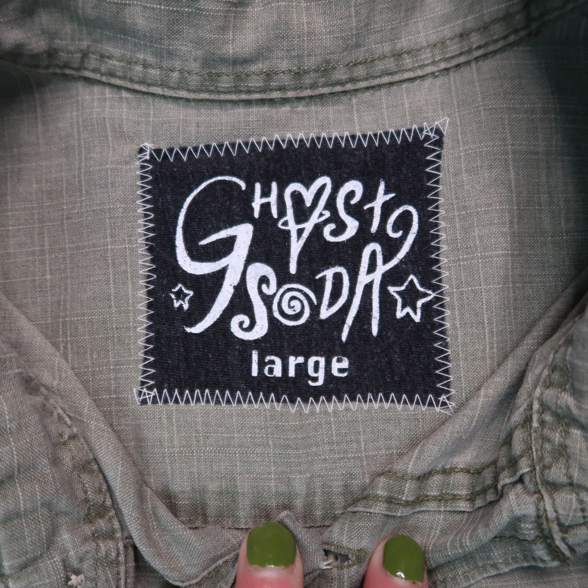 MISPRINT "Grim Skull" Army Green Button Down - Large