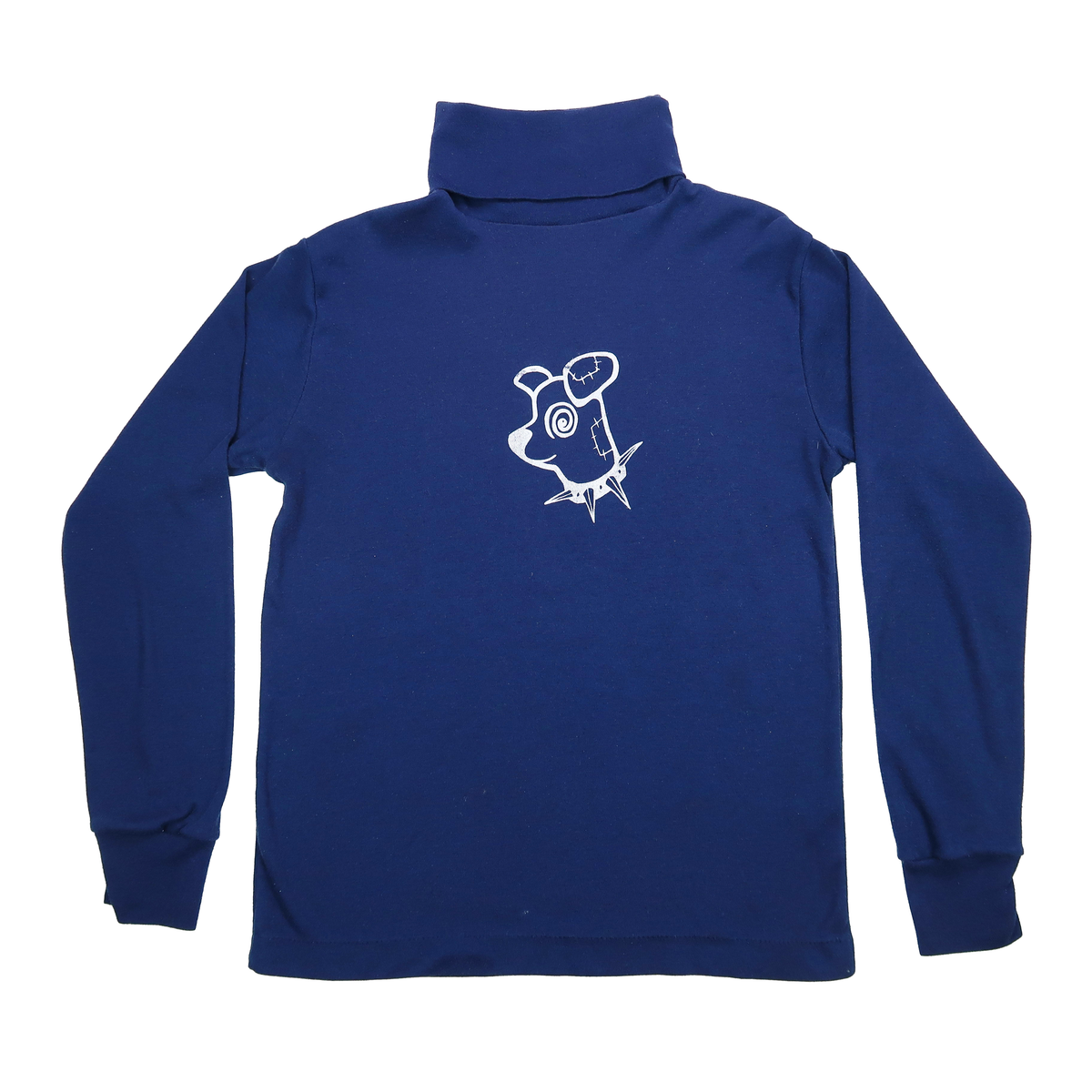 "Patches the Dog" Navy Blue Turtleneck Top - Small