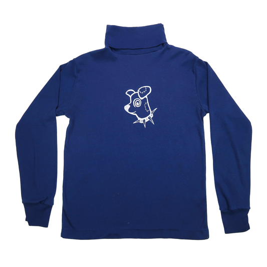"Patches the Dog" Navy Blue Turtleneck Top - Small