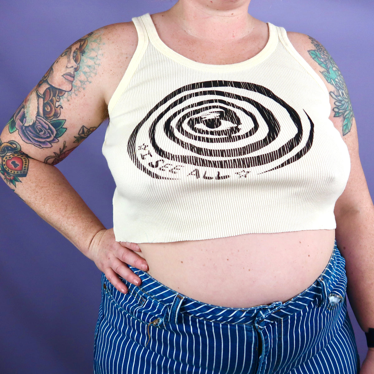 "I See All" (Eye Spiral) Yellow Ribbed Tank - Large