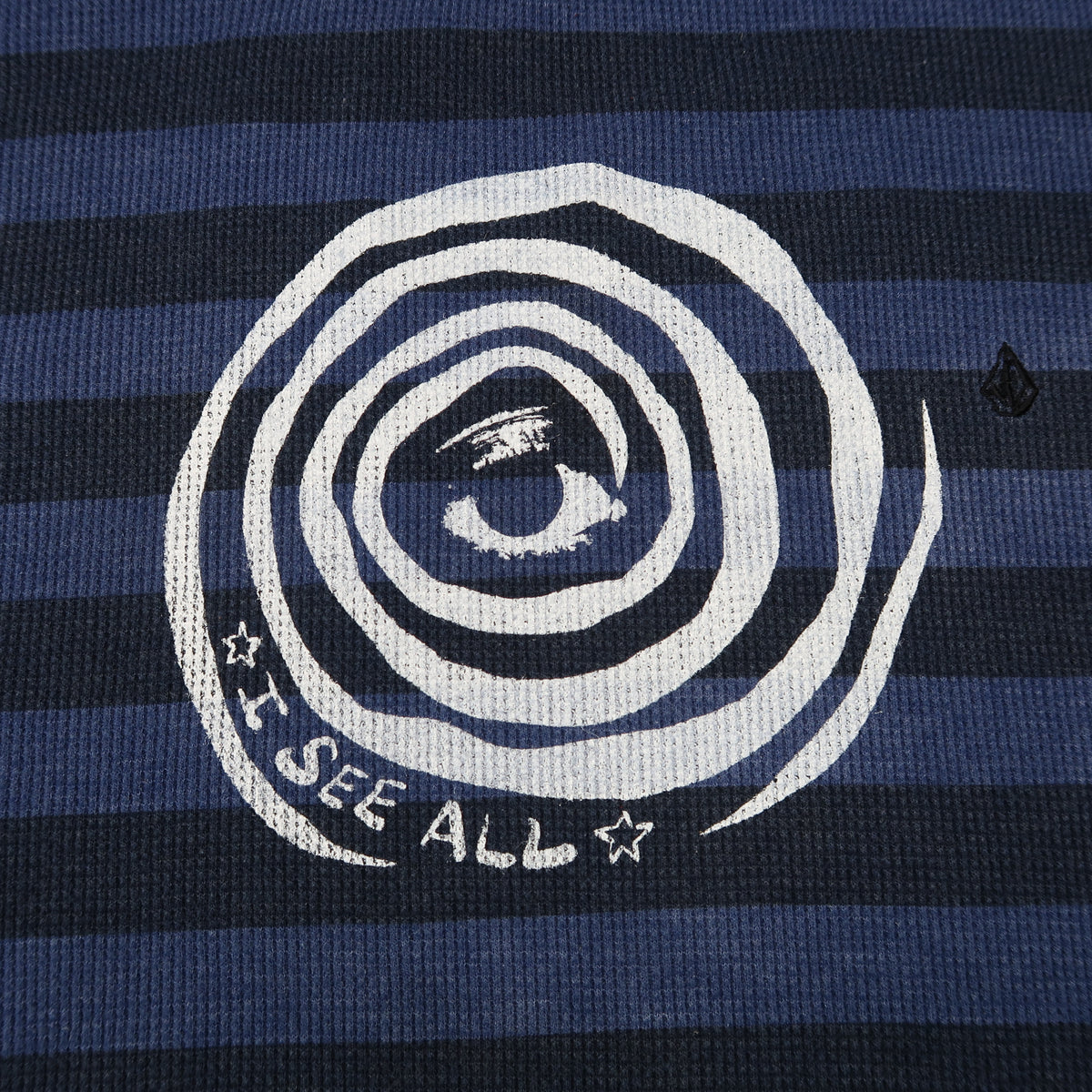 "I See All" (Eye Spiral) Blue Striped Thermal Long Sleeve - Large