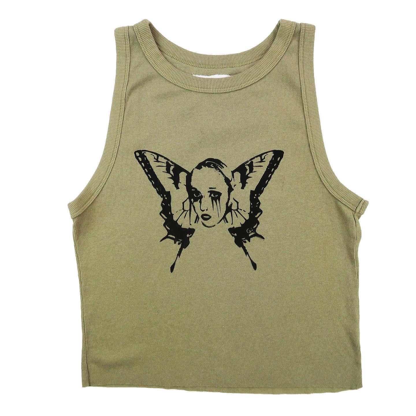 "Weeping Butterfly" Army Green Tank Top - Large
