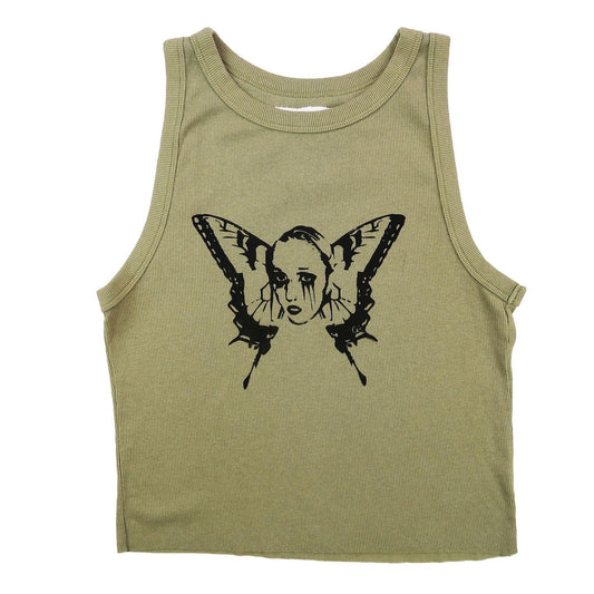 "Weeping Butterfly" Army Green Tank Top - Large