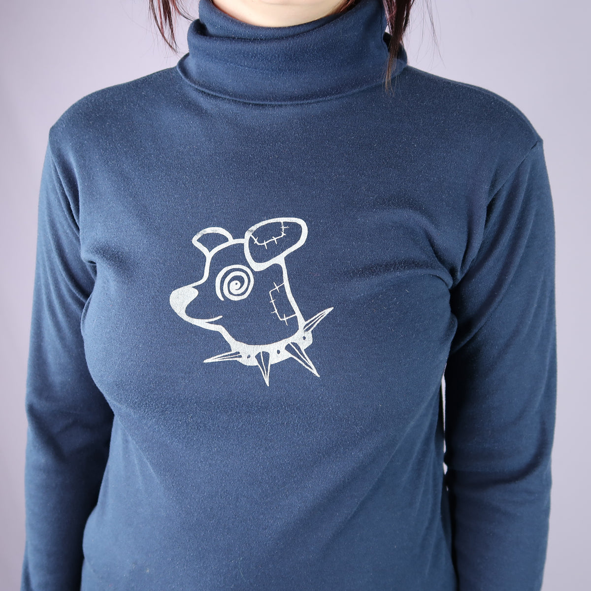 "Patches the Dog" Navy Blue Turtleneck Top - Small