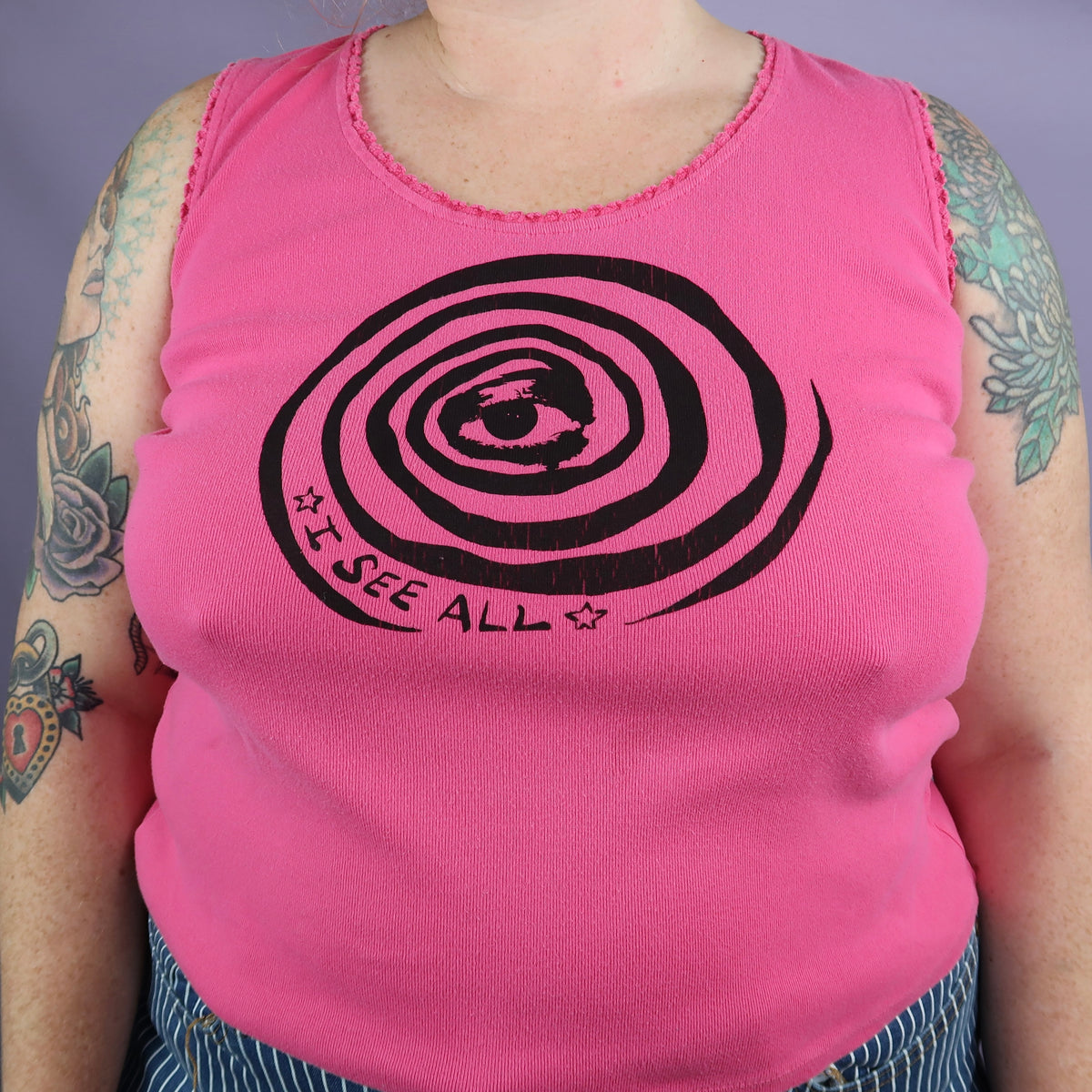 "I See All" (Eye Spiral) Hot Pink Tank Top - XL