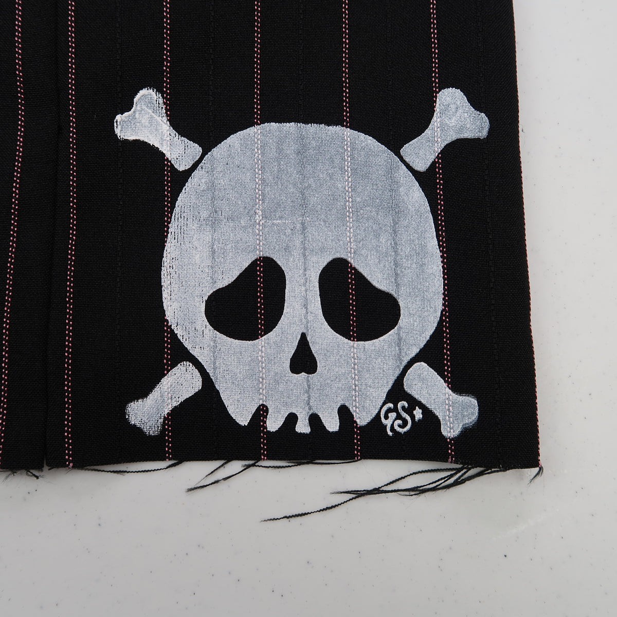 "Grim Skull" Pinstripe Black Mini Skirt - Medium