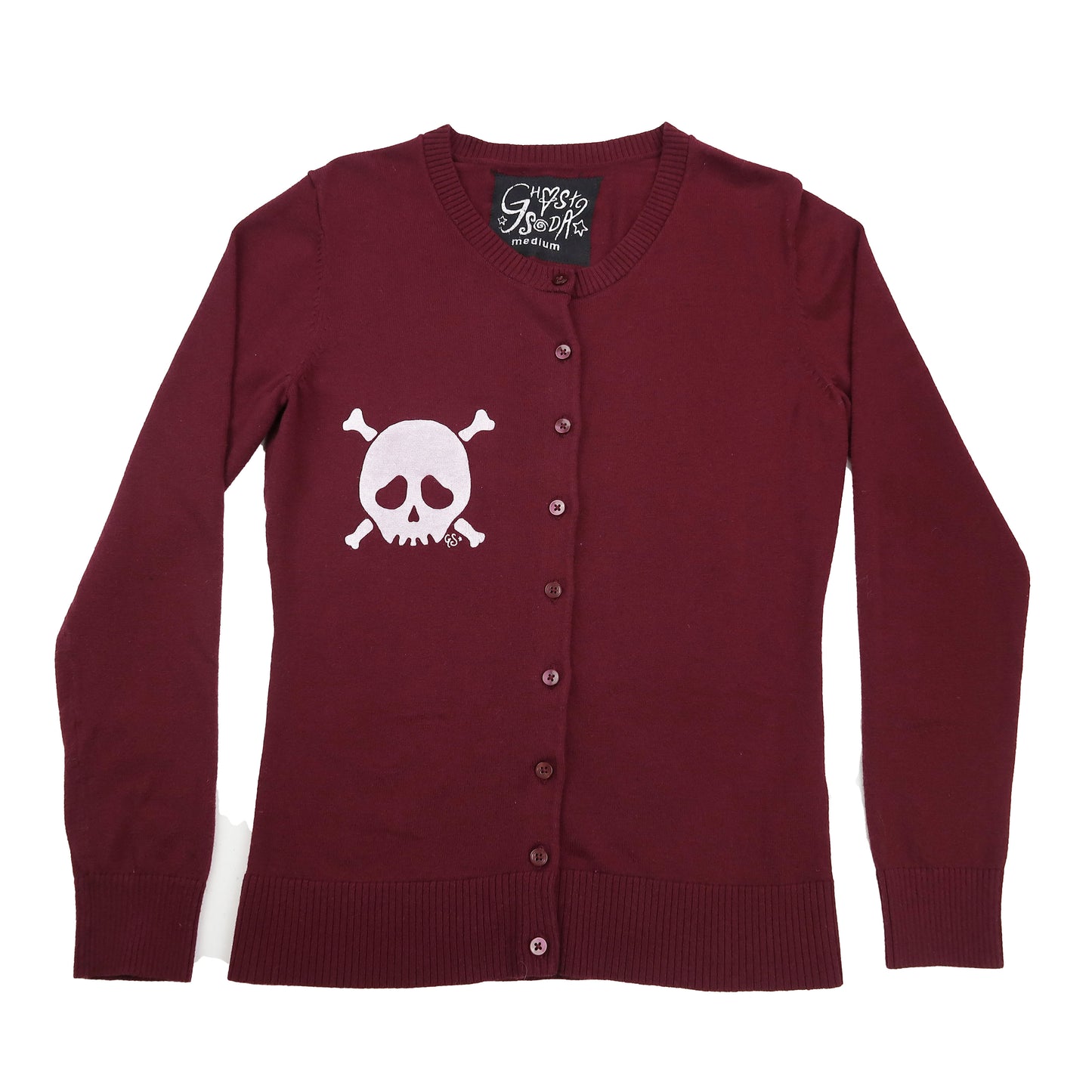 "Grim Skull" Maroon Cardigan - Medium