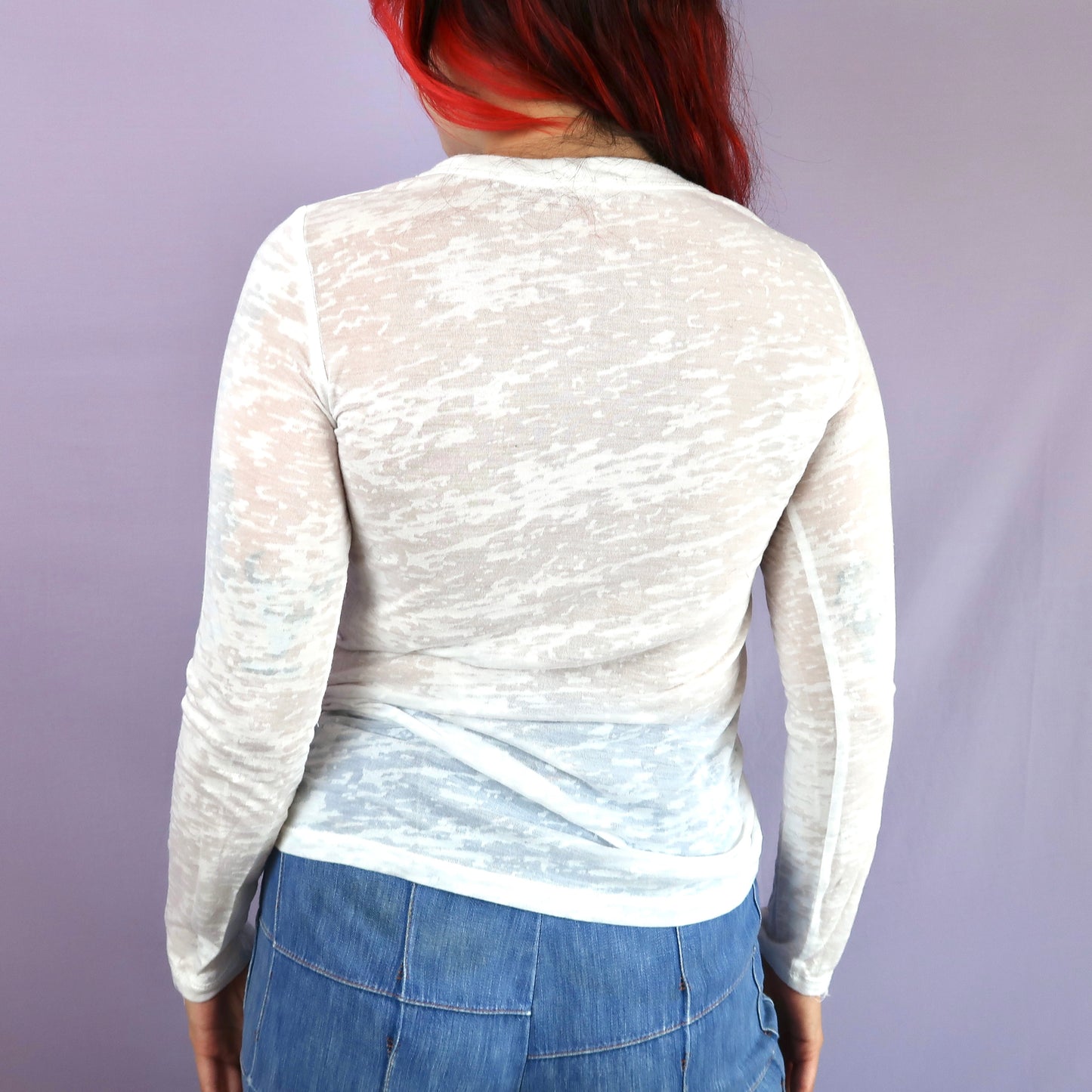 "Weeping Butterfly" White Semi-Transparent Top - Small