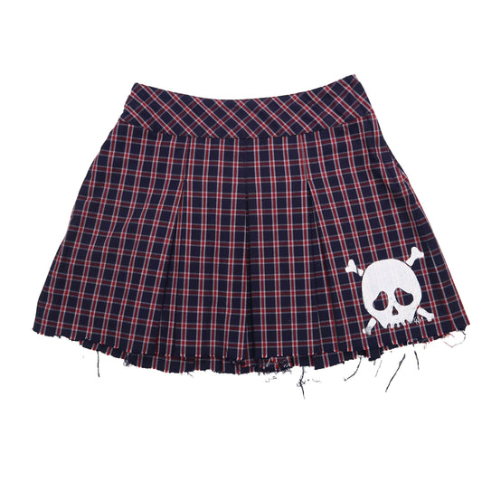 "Grim Skull" Red Plaid Pleated Skirt - Small