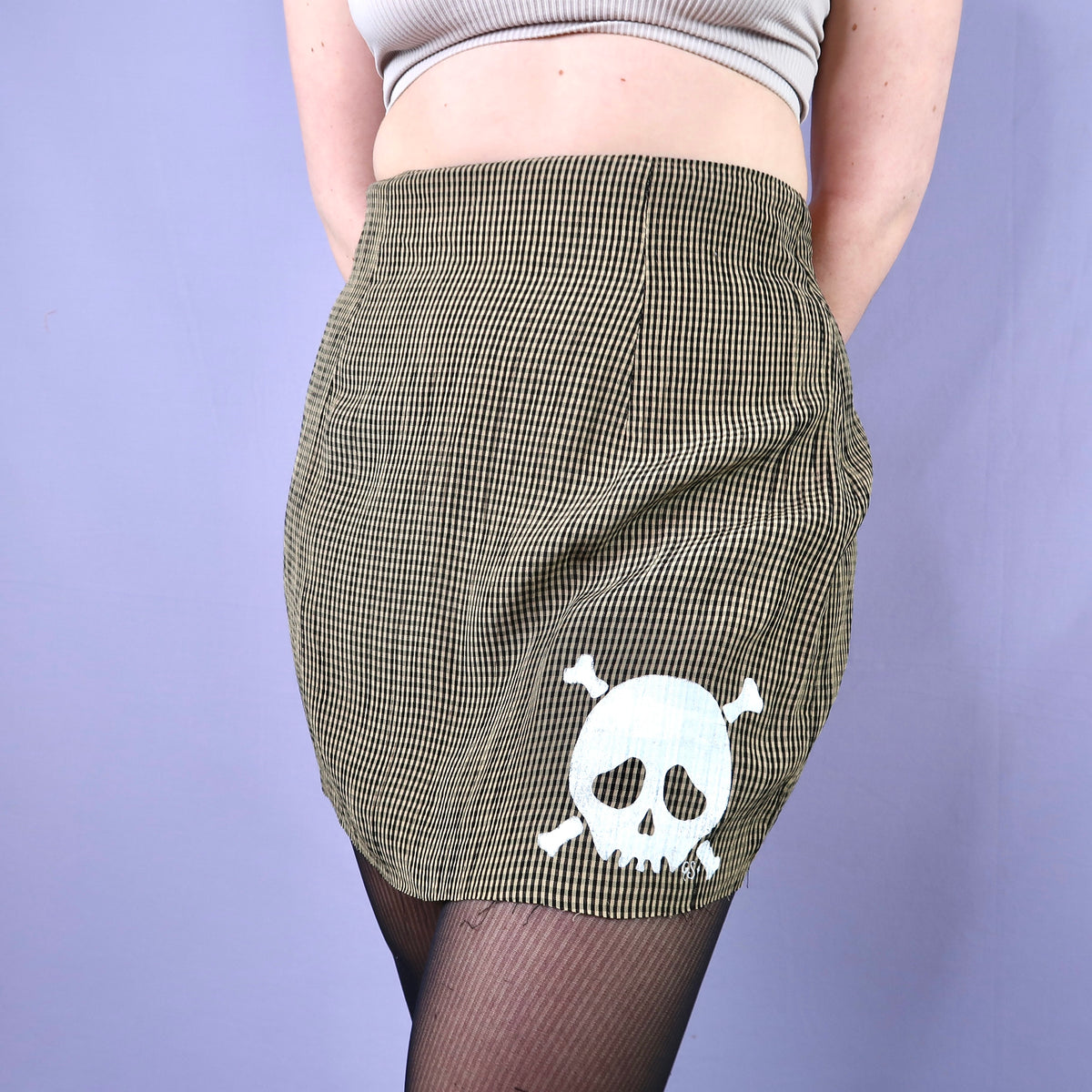 "Grim Skull" Gingham Skirt - Medium