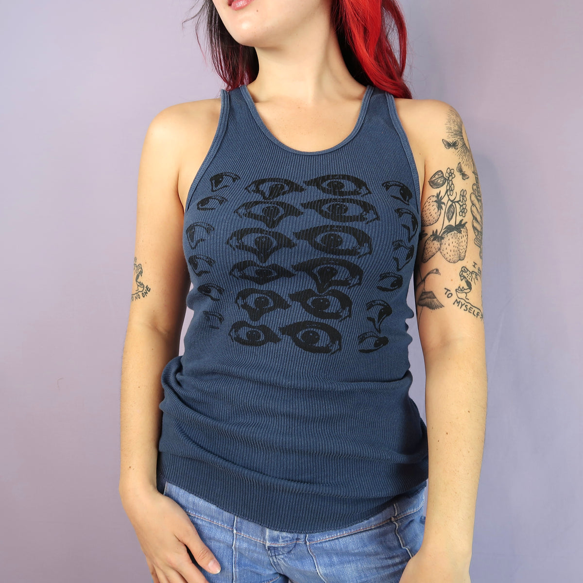 "Melted Visions" Navy Blue Ribbed Tank - Medium