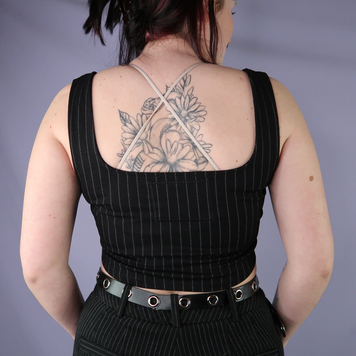 "Grim Skull" Pinstripe Black Tank Top - Medium