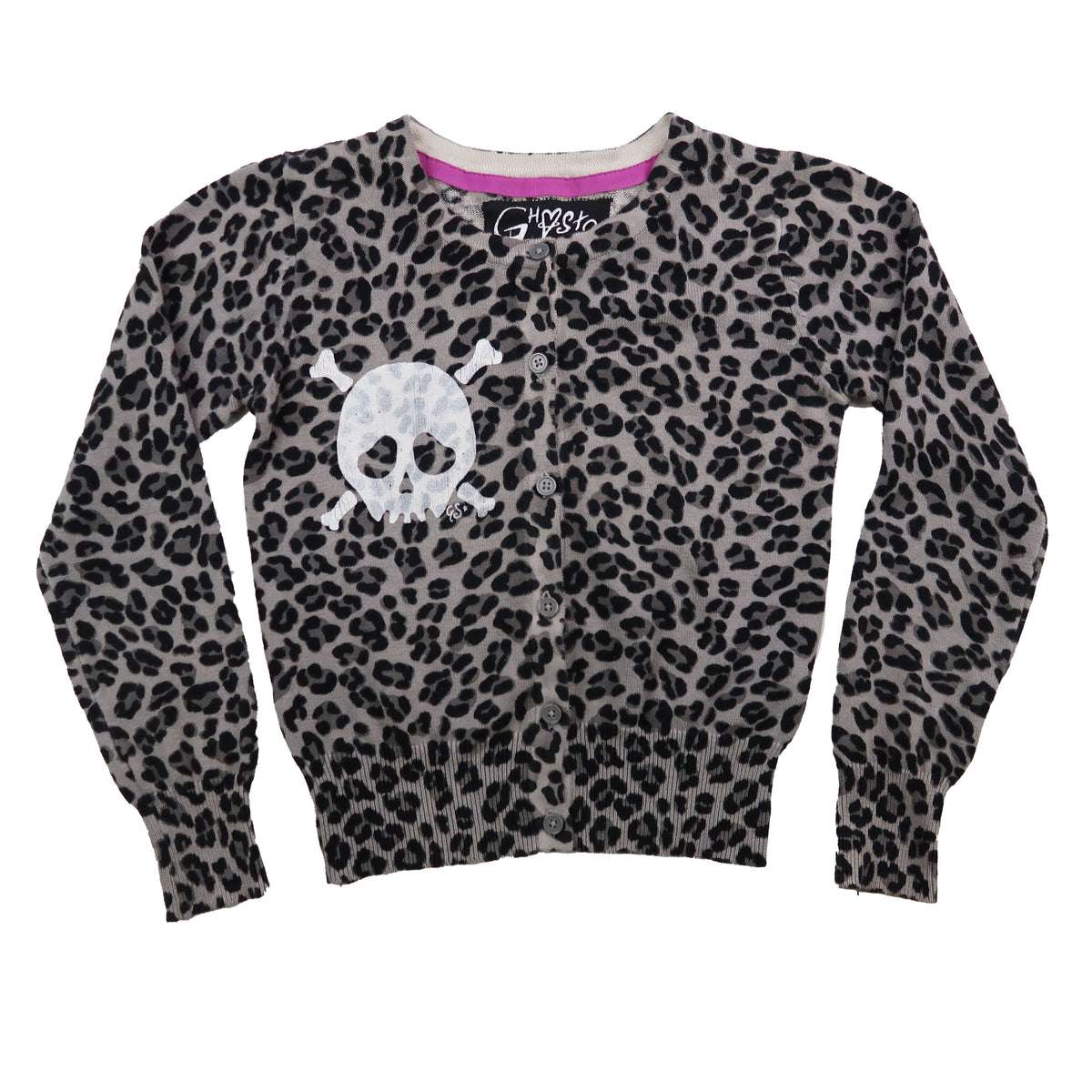 "Grim Skull" Cheetah Print Cardigan Top - XS