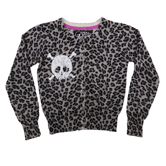 "Grim Skull" Cheetah Print Cardigan Top - XS