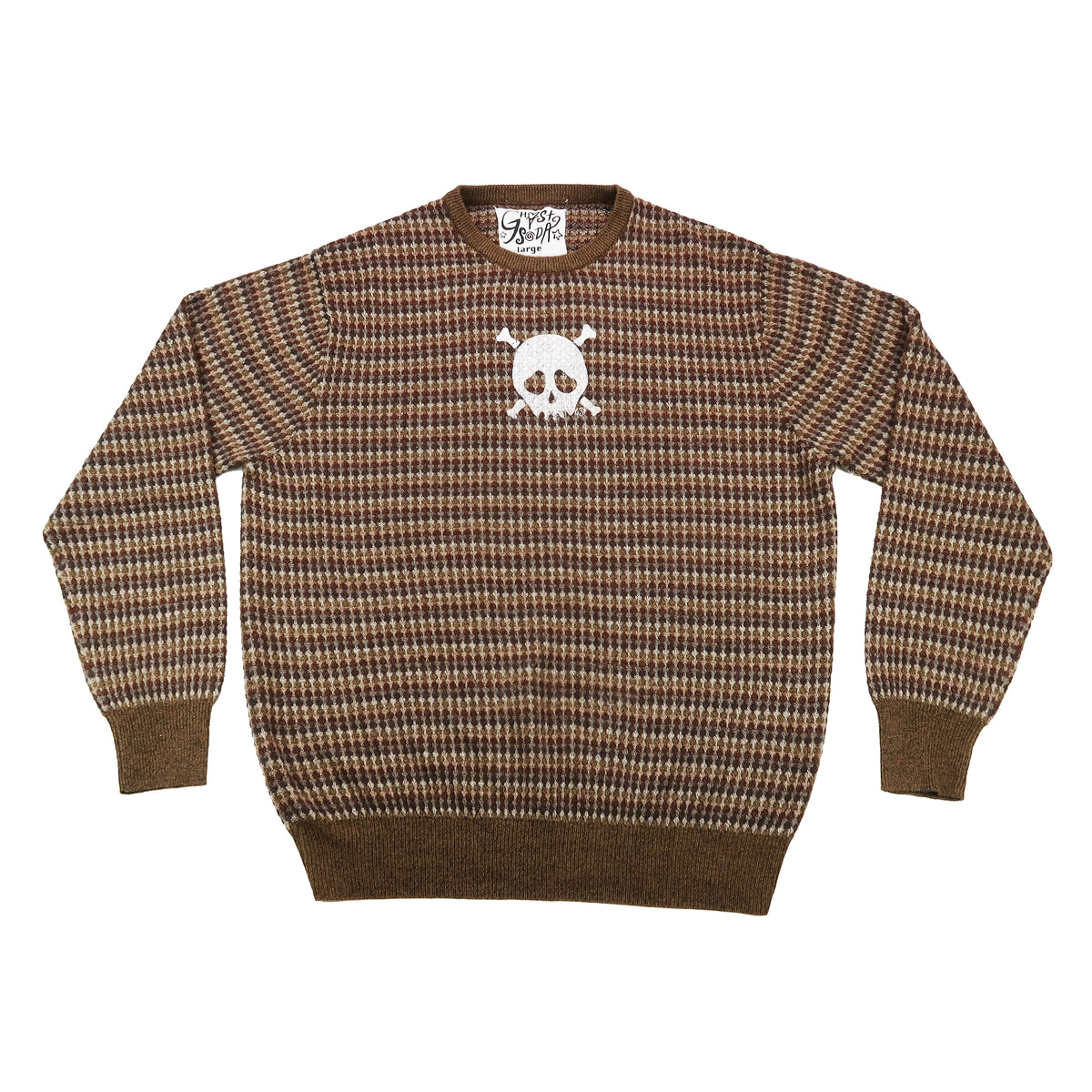 "Grim Skull" Brown Abstract Sweater - Large