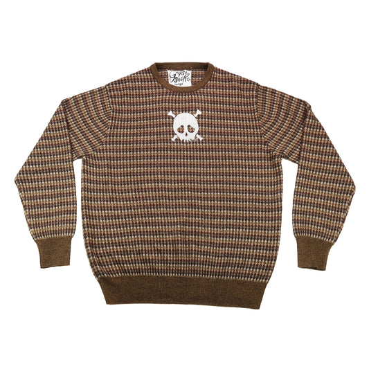 "Grim Skull" Brown Abstract Sweater - Large