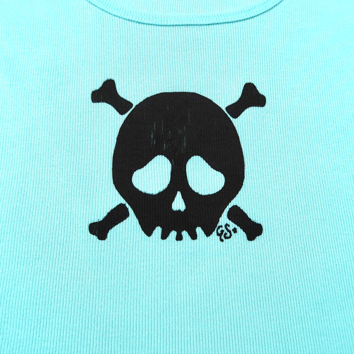 "Grim Skull" Blue Crop Top - Large