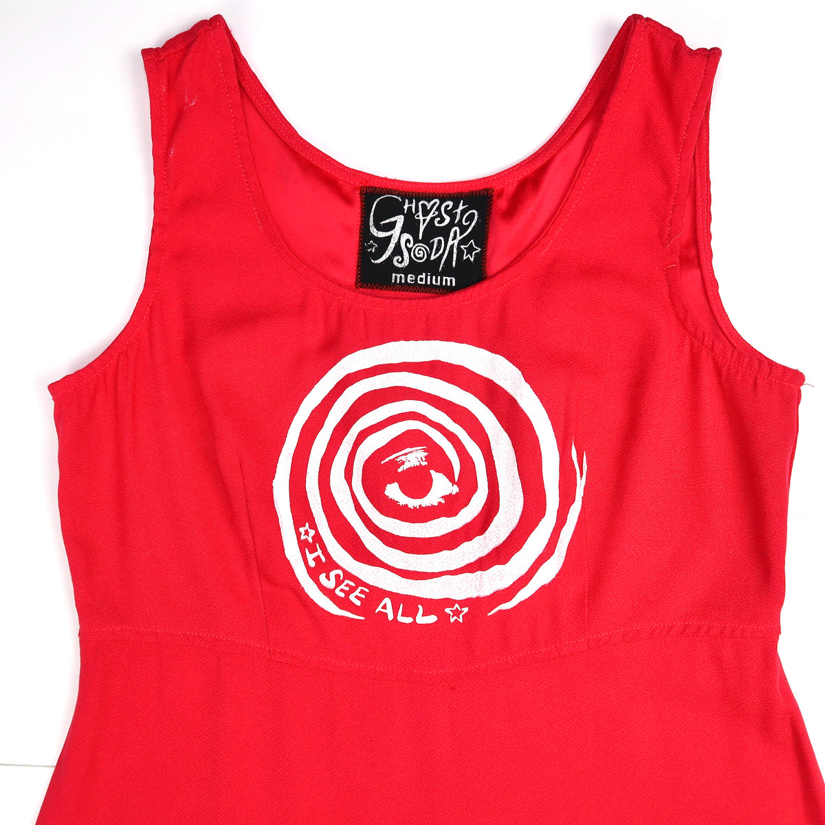 "I See All" (Eye Spiral) Red Maxi Dress - Medium