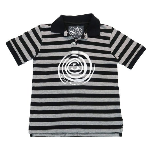 "I See All (Eye Spiral)" Striped Polo Baby Tee - Small