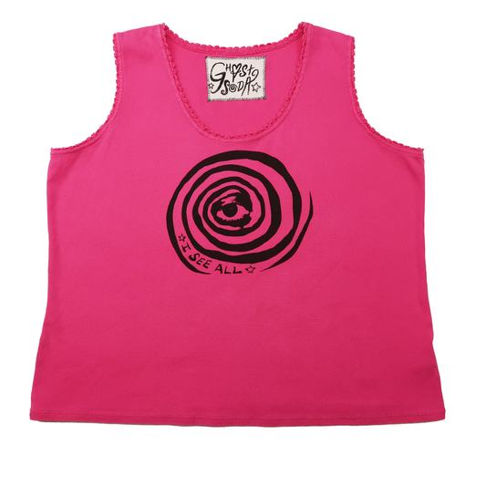 "I See All" (Eye Spiral) Hot Pink Tank Top - XL
