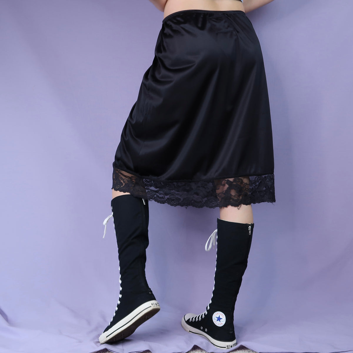 "Grim Skull" Black Lace Slip Skirt - Large
