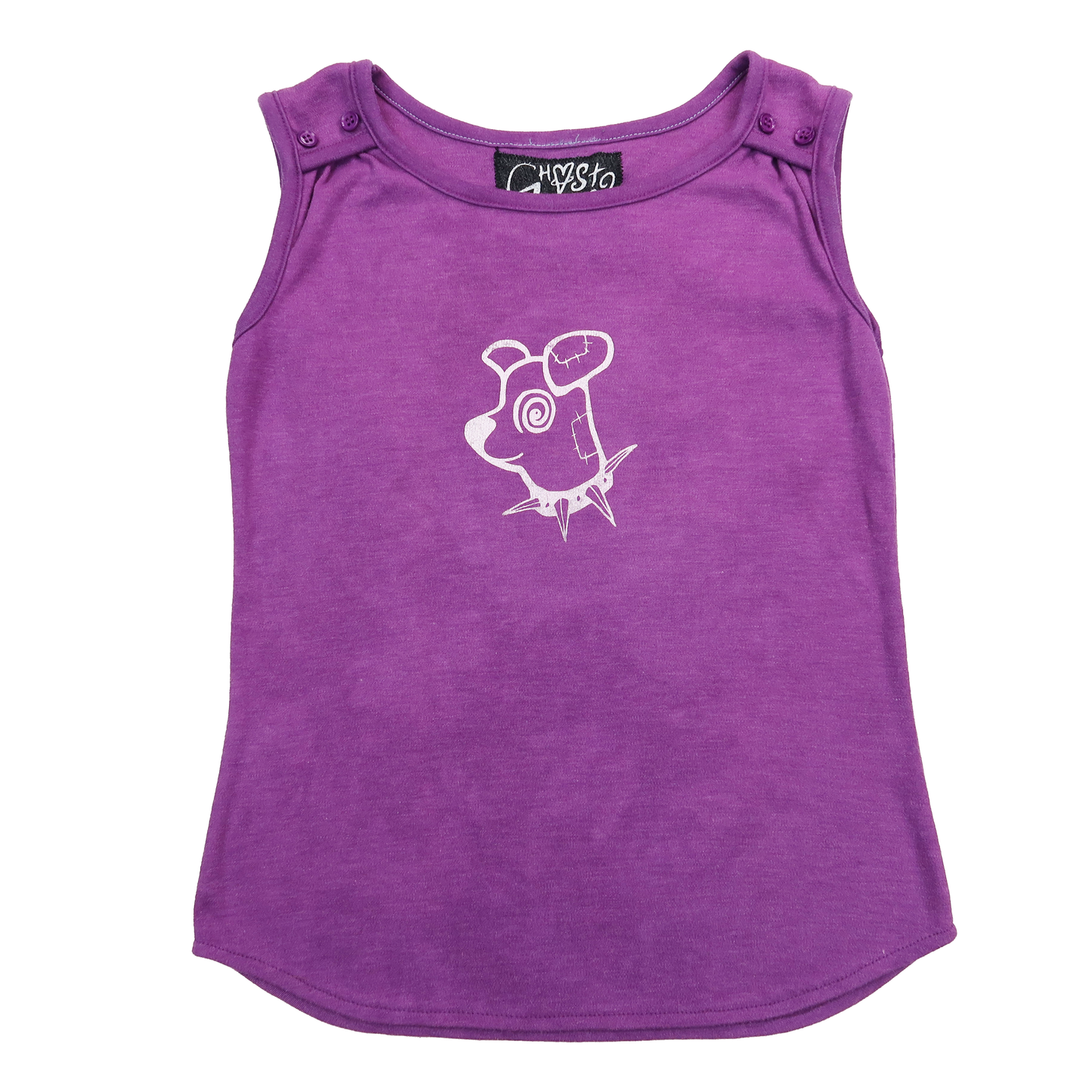 "Patches the Dog" Button Tank Top - Medium
