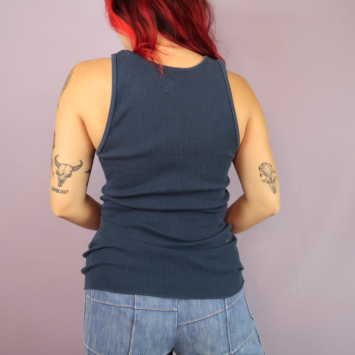 "Melted Visions" Navy Blue Ribbed Tank - Medium