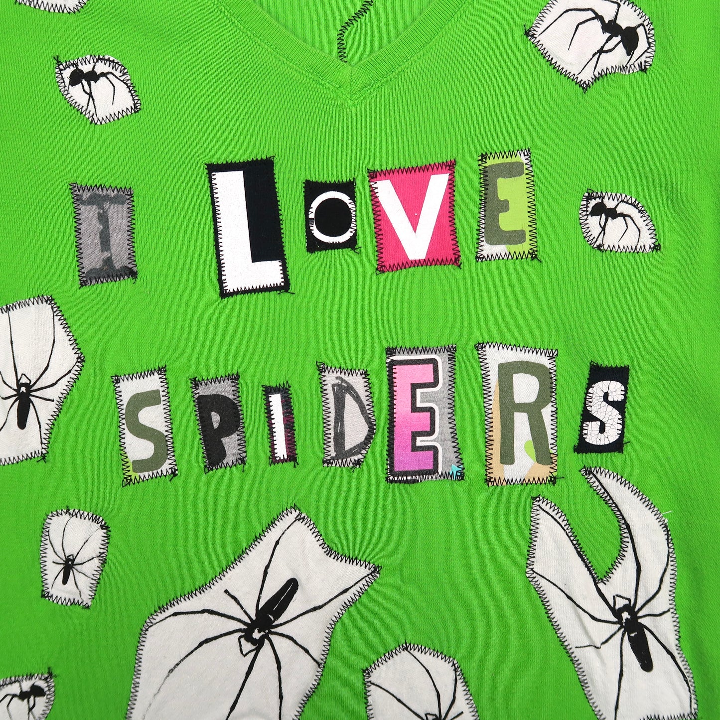 1OF1 "I LOVE SPIDERS" Ghost Soda Patchwork Top - Large