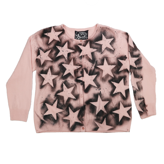 "Superstar" Light Pink and Black Star Cardigan - Medium
