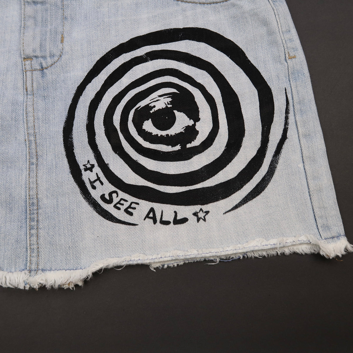 "I See All" (Eye Swirl) Denim Skirt - Medium