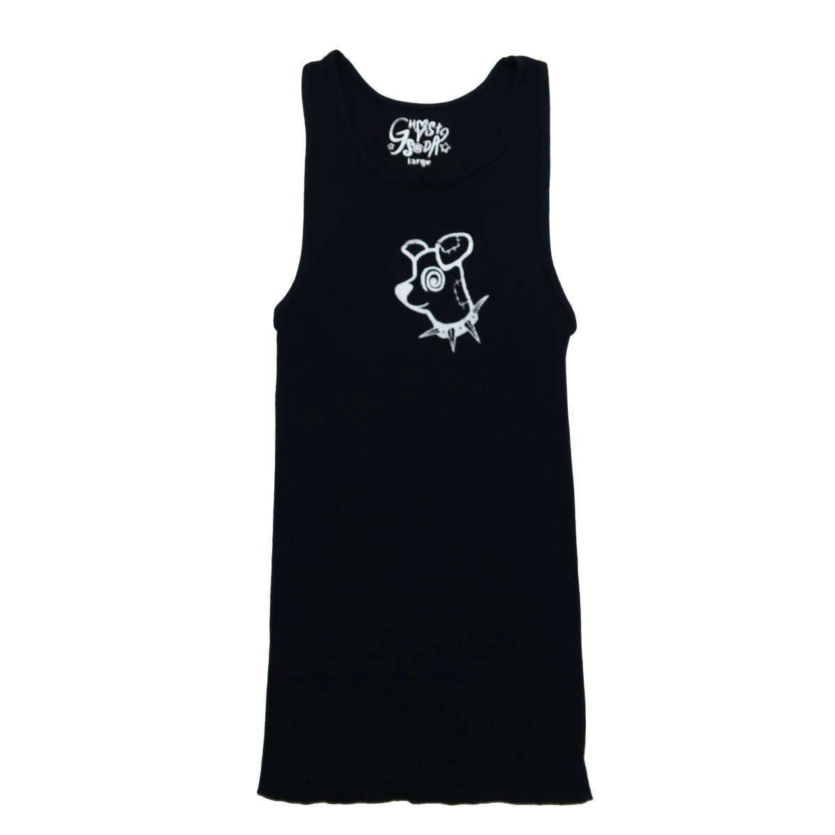 "Patches the Dog" Black Ribbed Tank - Large