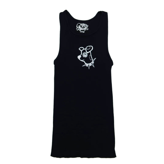 "Patches the Dog" Black Ribbed Tank - Large