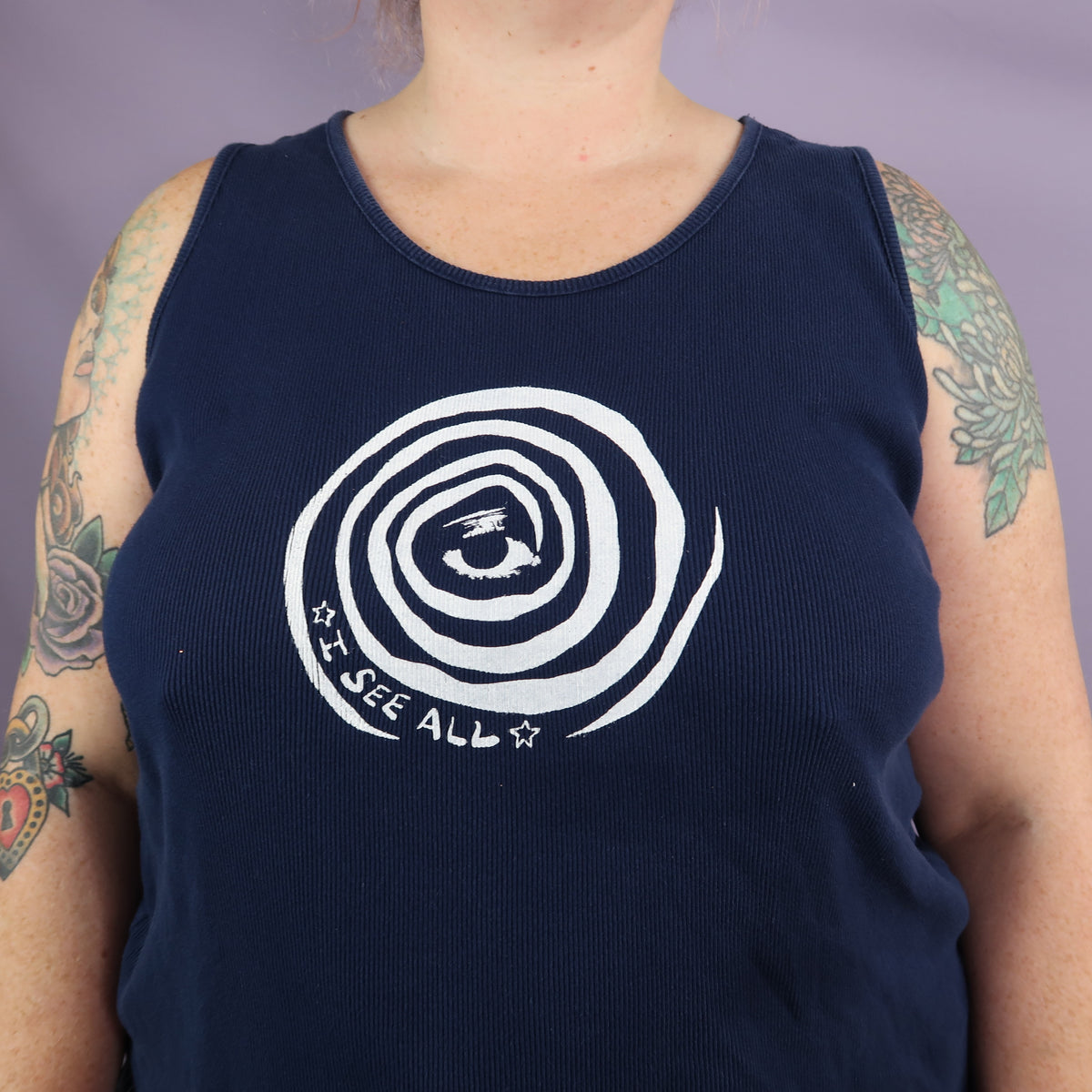 "I See All" (Eye Spiral) Navy Blue Ribbed Tank Top - XXXL