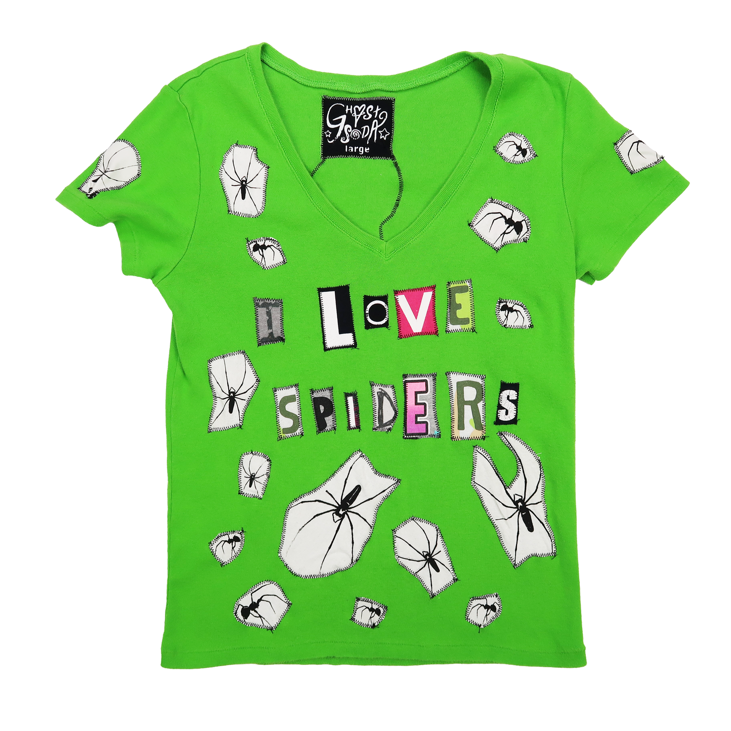 1OF1 "I LOVE SPIDERS" Ghost Soda Patchwork Top - Large