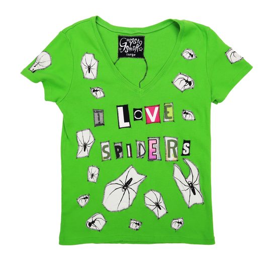 1OF1 "I LOVE SPIDERS" Ghost Soda Patchwork Top - Large