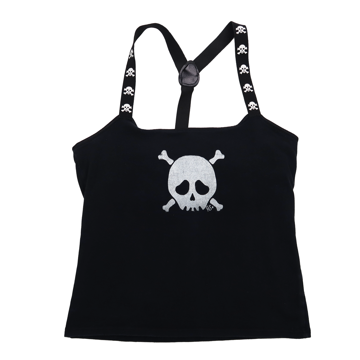 "Grim Skull" Black Tank Top with Skull Straps - Medium