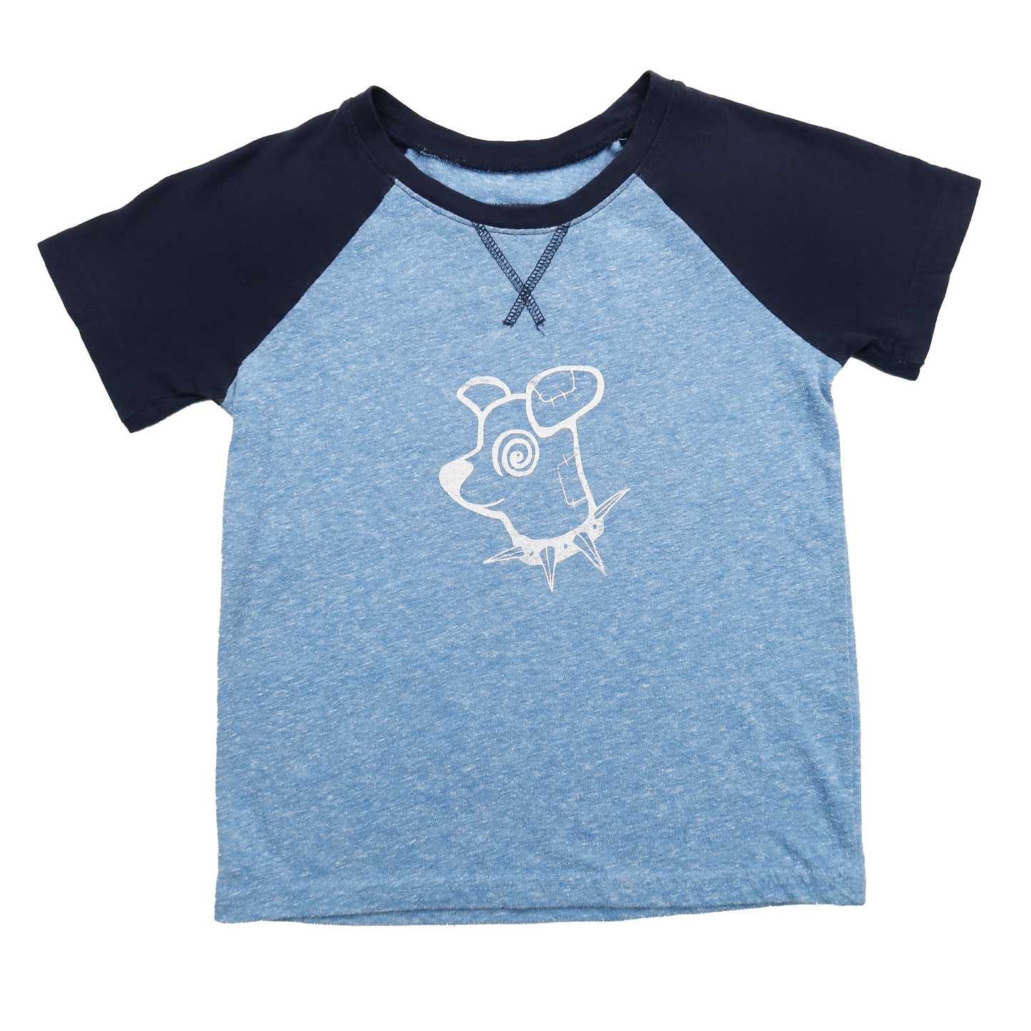 "Patches the Dog" Blue Raglan Baby Tee - X-Small
