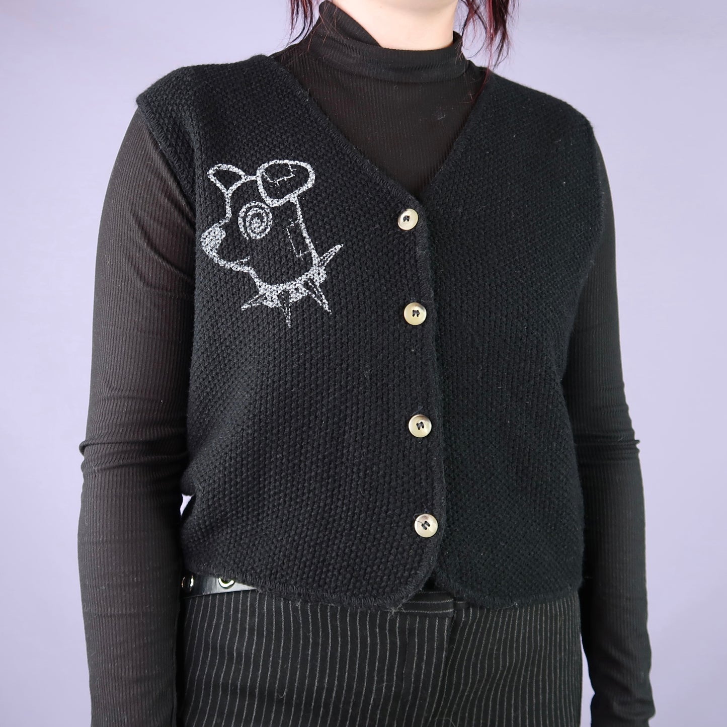 "Patches the Dog" Black Sweater Vest - Medium