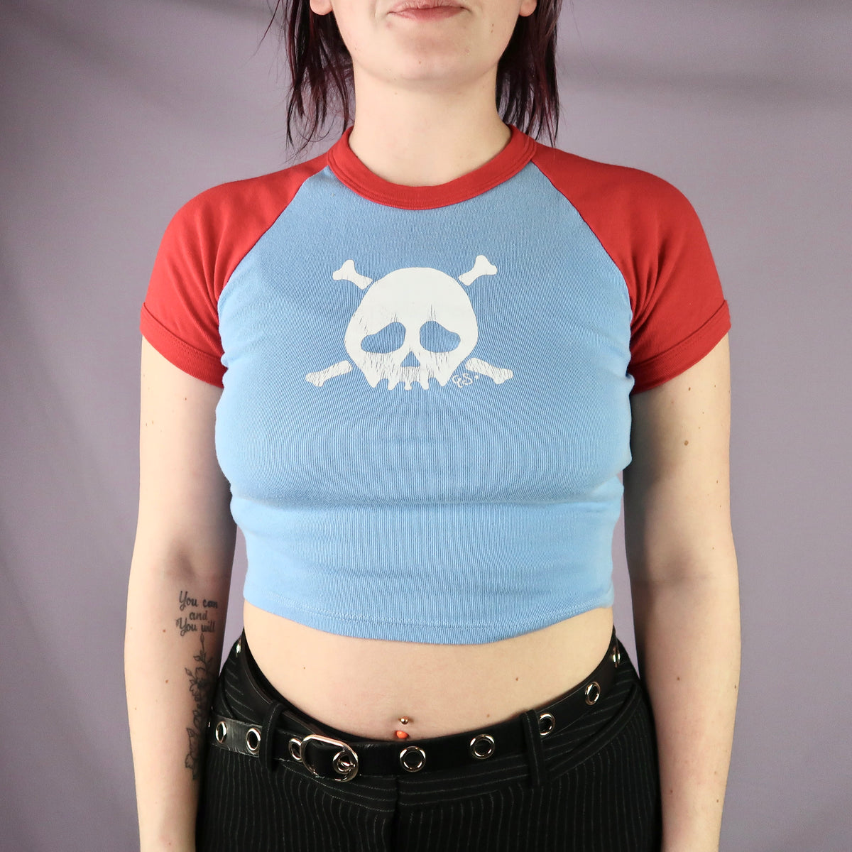 "Grim Skull" Raglan Baby Tee - Small