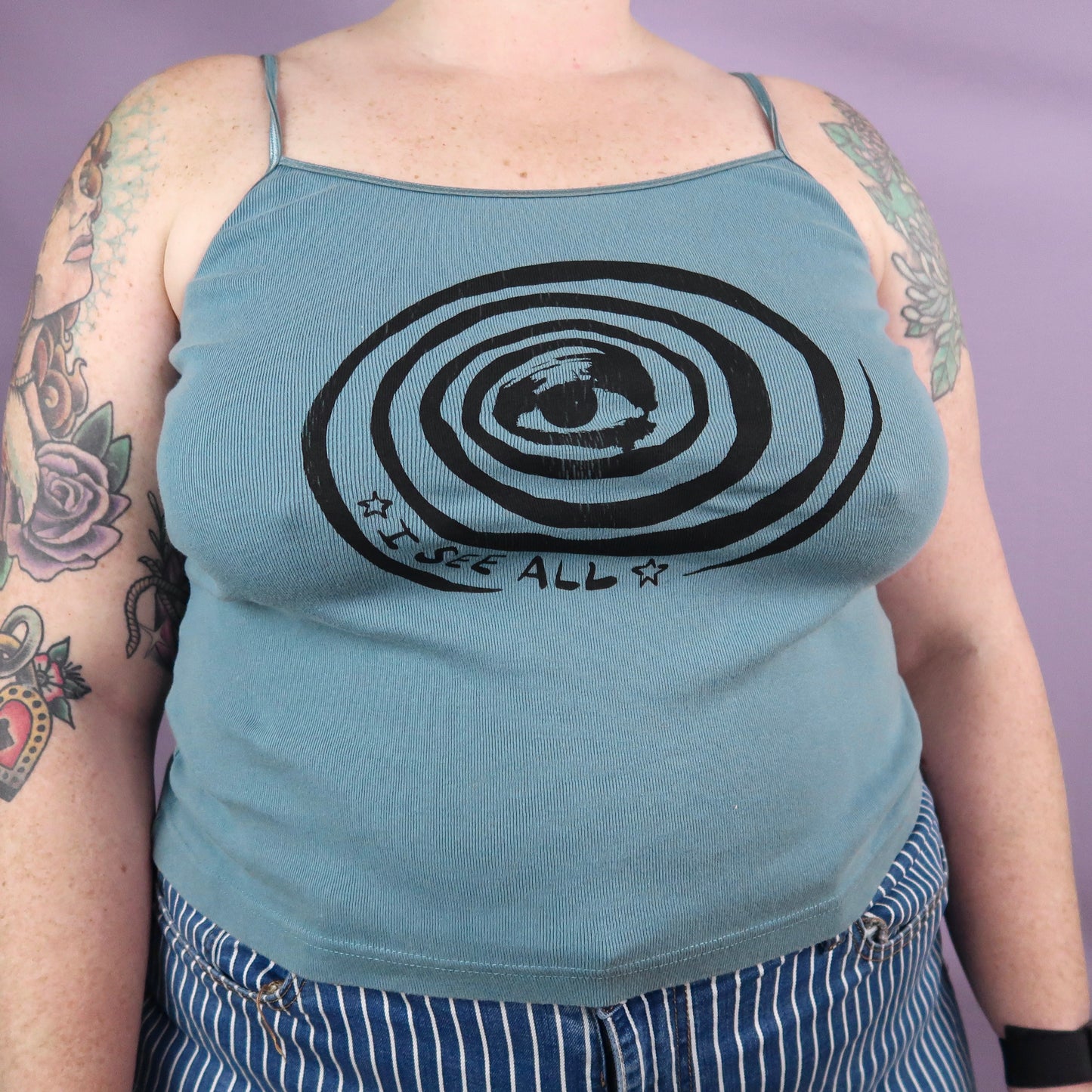 "I See All" (Eye Spiral) Teal Tank Top - XL