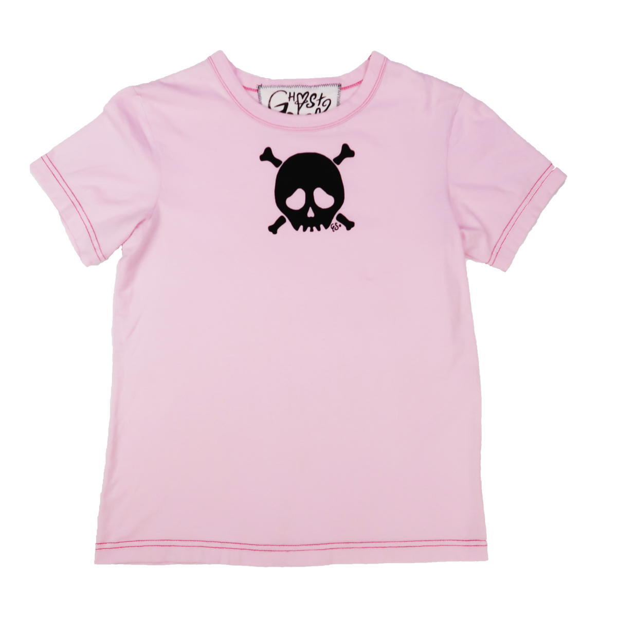"Grim Skull" Pink Baby Tee - Medium