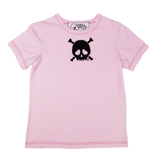 "Grim Skull" Pink Baby Tee - Medium