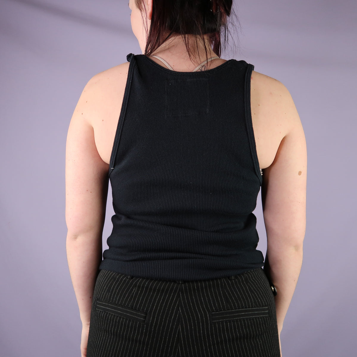 "Patches the Dog" Black Ribbed Tank - Large
