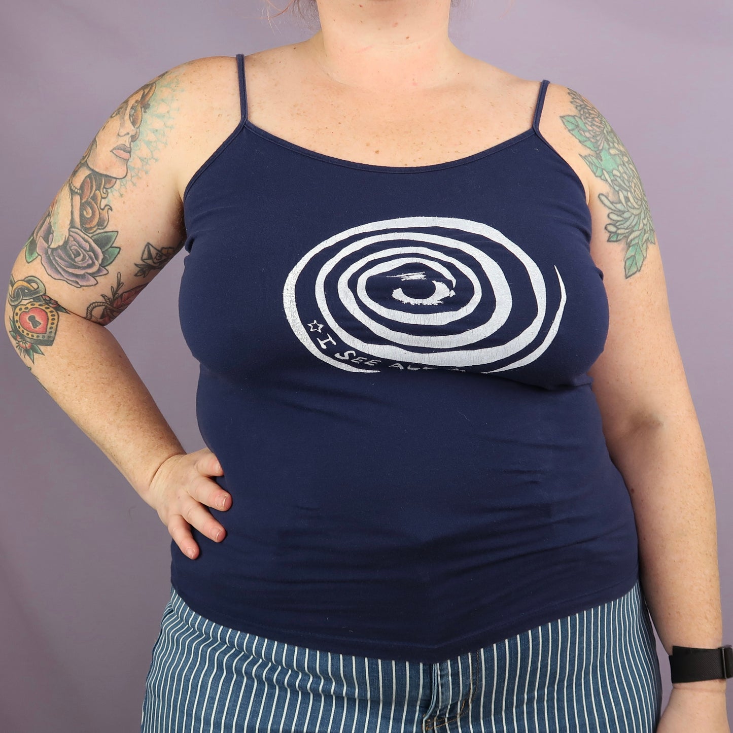 "I See All" (Eye Spiral) Navy Blue Tank Top - XL